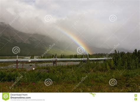 Alaska Pipeline And Rainbow Stock Photo Image Of Summer Mountains