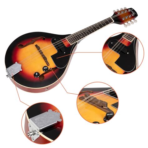 Glarry A Style 8 String Acoustic Electric Mandolin Black Red Sunset
