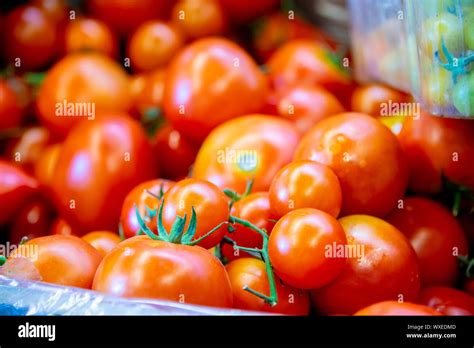 Tomatoes At The Market Display Stall Stock Photo Alamy