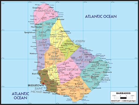 Barbados Political Wall Map By Graphiogre Mapsales