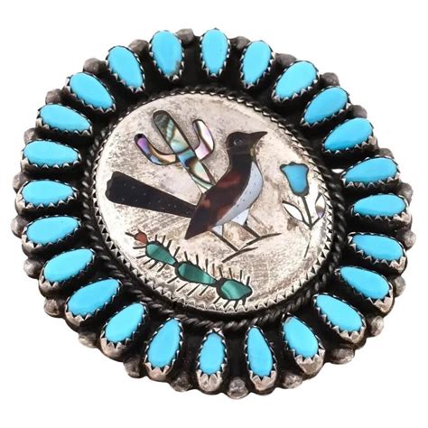 Native American Zuni Sterling And Turquoise Brooch For Sale At 1stdibs