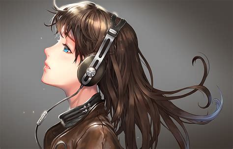 Pictures Headphones Sennheiser Hair Anime Girls