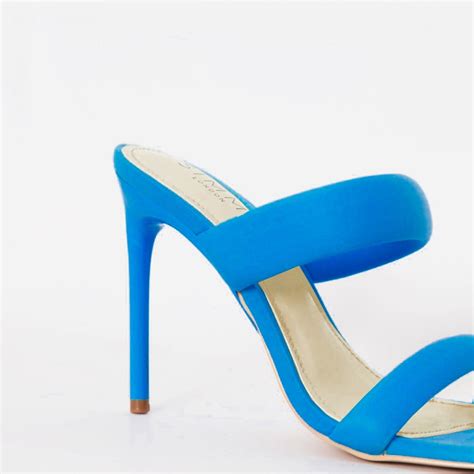 Skye Blue Lycra Padded Strap Stiletto Mules Simmi London