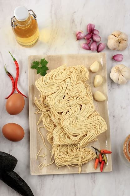 Premium Photo Top View Yellow Asian Dry Noodle Indonesian Typically