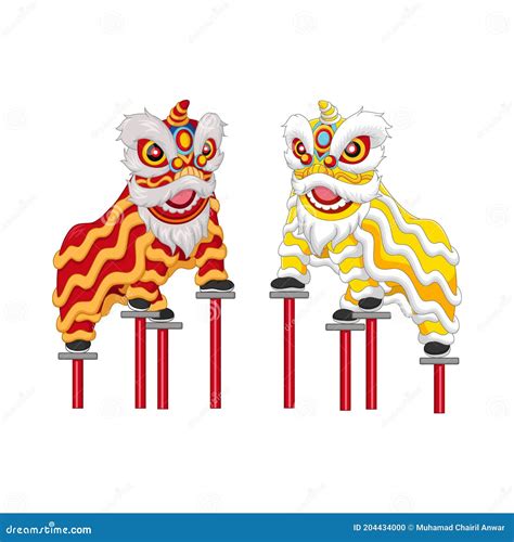 Two Chinese New Year Lion Dance Stock Vector Illustration Of Sketch