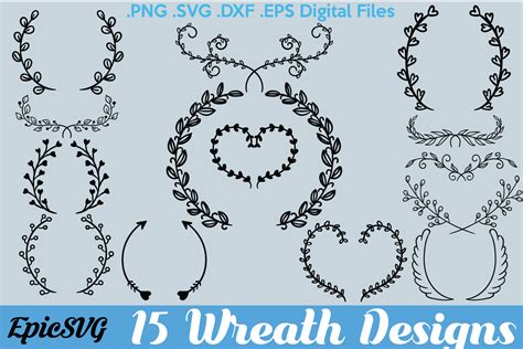 Download 15 Floral Wreath Designs | .SVG .DXF .EPS | Hand Drawn Wreath and Ornament Pack Frame Cutting ...