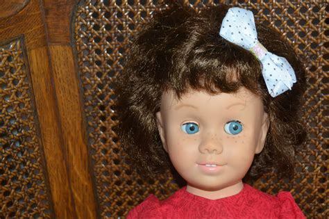Vintage 1960s Mattel Canadian Brunette Chatty Cathy Doll Blue Glassine