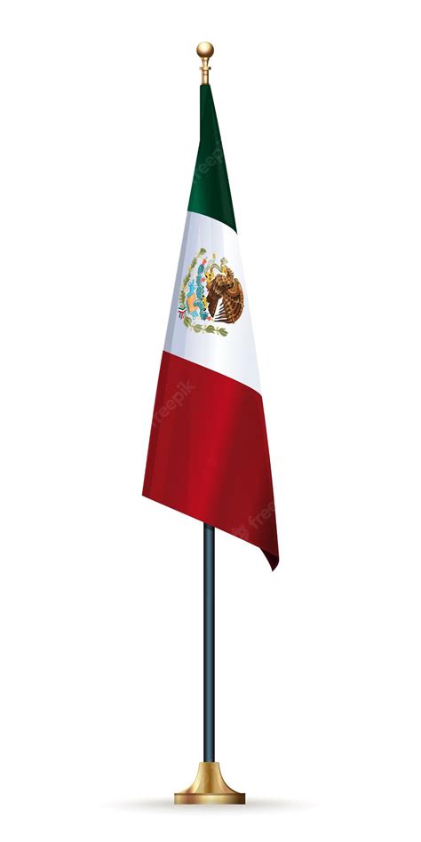 bandera de méxico en un asta de bandera con un pedestal bandera mexicana aislado en blanco
