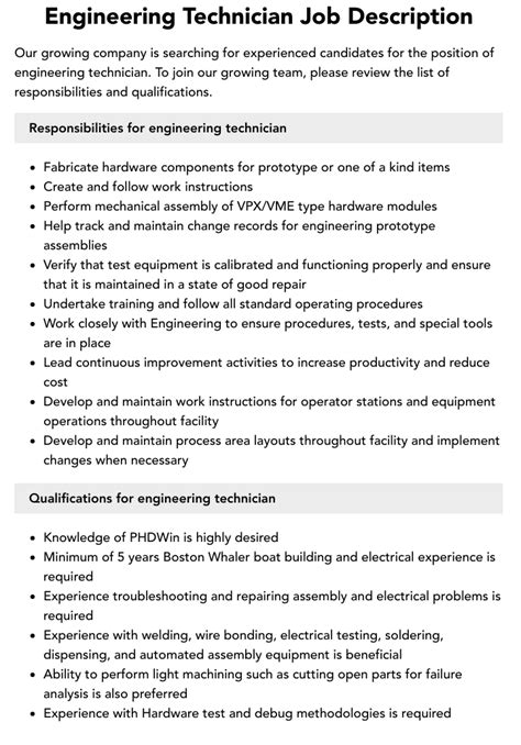 engineering technician job description velvet jobs