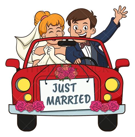 Just Married Couple In Car Cartoon Clipart Vector Friendlystock