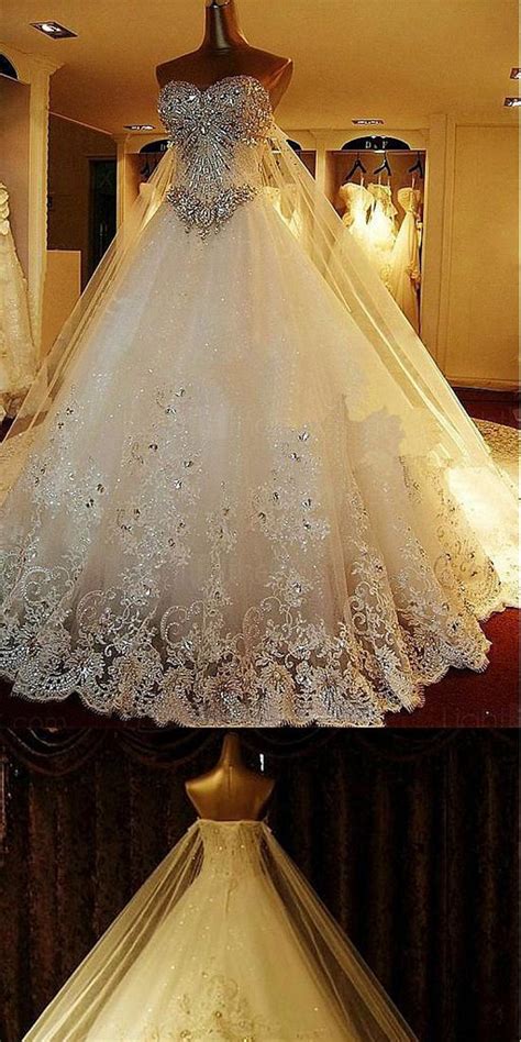 Luxury Tulle Sweetheart A Line Wedding Dresses With Sequined Lace