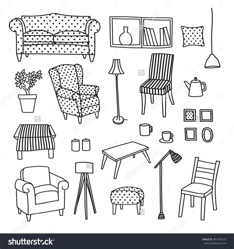 Vector Set Of Furniture Of Living Room Hand Drawn Style Doodle