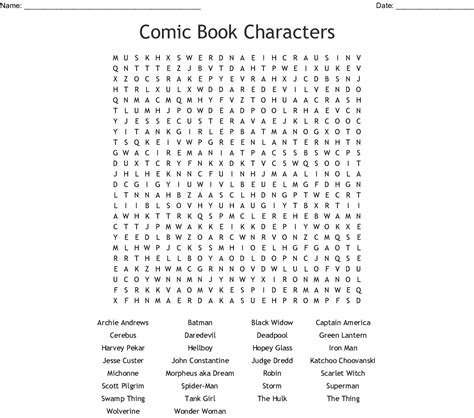 Comic Book Characters Word Search Wordmint Word Search Printable