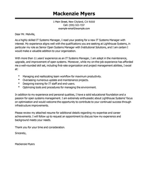 Information Technology Cover Letter Examples Livecareer