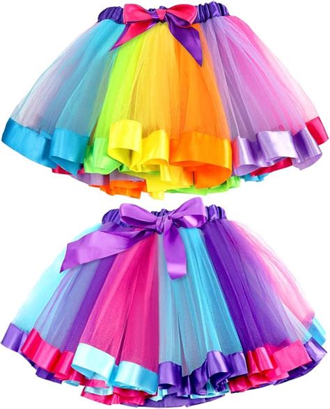 Tacobear 2pcs Girls Rainbow Tutu Skirt Costume Ruffle Tiered Tulle