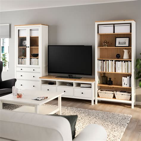 Ikea Hemnes Tv Storage Combination White Stain Light Brown Clear