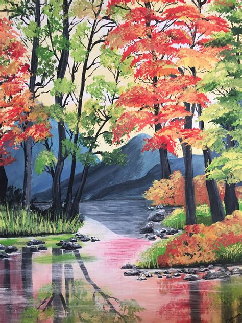 Autumn Lake And Trees Autumn Lake Trees Painting Tree Structure