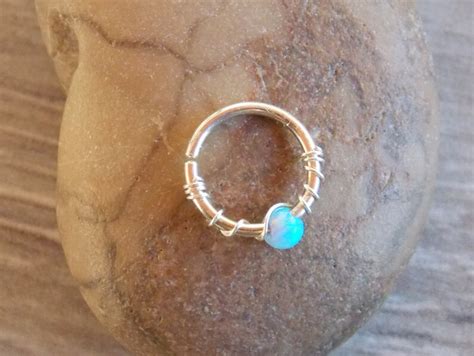 Silver Cartilage Earring Tiny Opal Hoop Sterling Silver Etsy