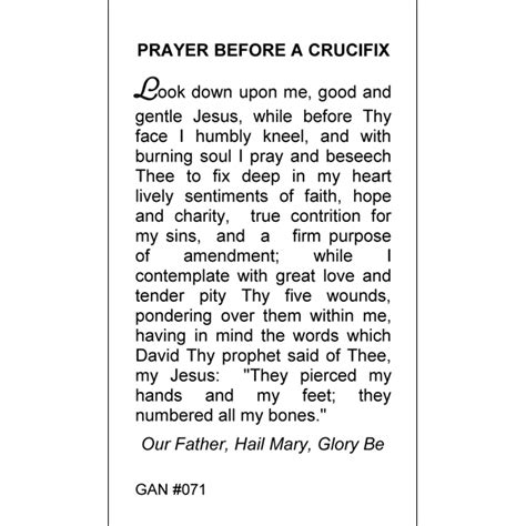 Prayer Before A Crucifix Prayer Card Gannons Prayer Card Co