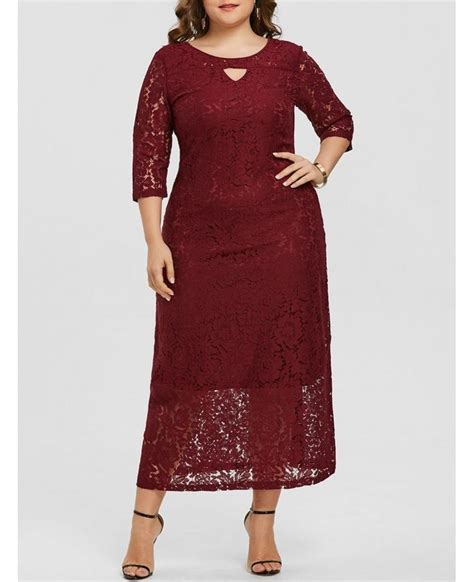 Plus Size Floral Lace Keyhole Maxi Dress Red Wine 4f77356617 Size 2x Plus Size Lace Dress