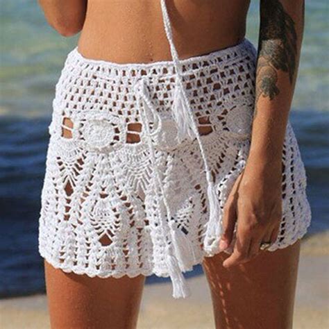 new sexy beach skirt a line hollow out handmade crochet knit mini skirt b10sk949 in skirts from