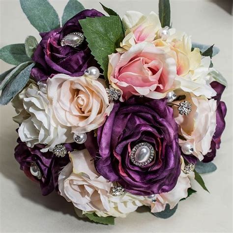Our lamb's ear bouquet looks great on its own and makes the perfect base for any floral display! Purple and blush bling bouquet with rustic lambs ear and ...