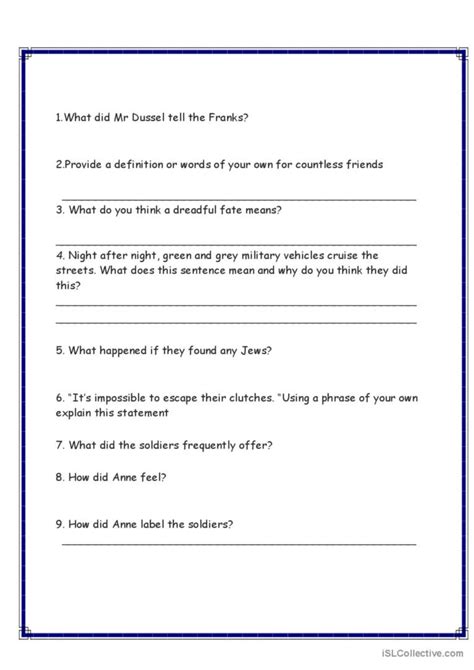 Anne Franks Diary English Esl Worksheets Pdf And Doc
