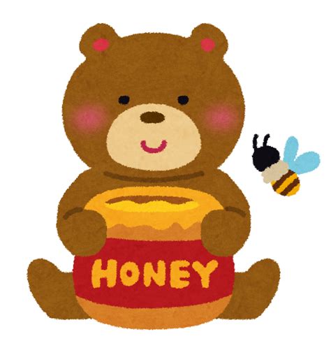 無料イラスト かわいいフリー素材集 ハチミツとクマとミツバチのイラスト