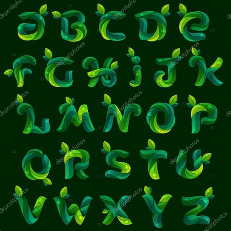 Letras Del Alfabeto Formadas Por Hojas Verdes Vector De Stock De ©kaer