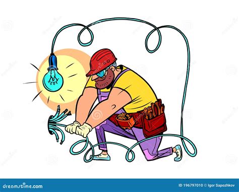 The Electrician Lays The Wires Stock Vector Illustration Of Conductor