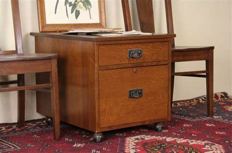 Solid wood file cabinet rustic office file cabinet with antique finish. SOLD - Stickley Signed Vintage Oak 2 Drawer Rolling File ...
