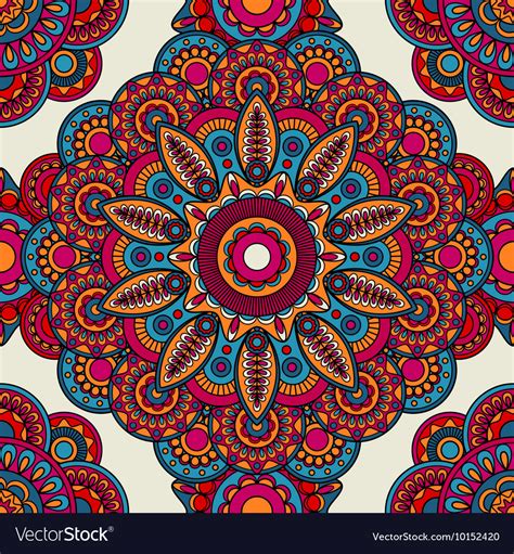 Mandala Doodle Colored Seamless Pattern Royalty Free Vector