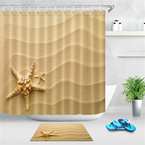 Lb 72 Beach Starfish Extra Long Shower Curtain With Mat Set Bathroom