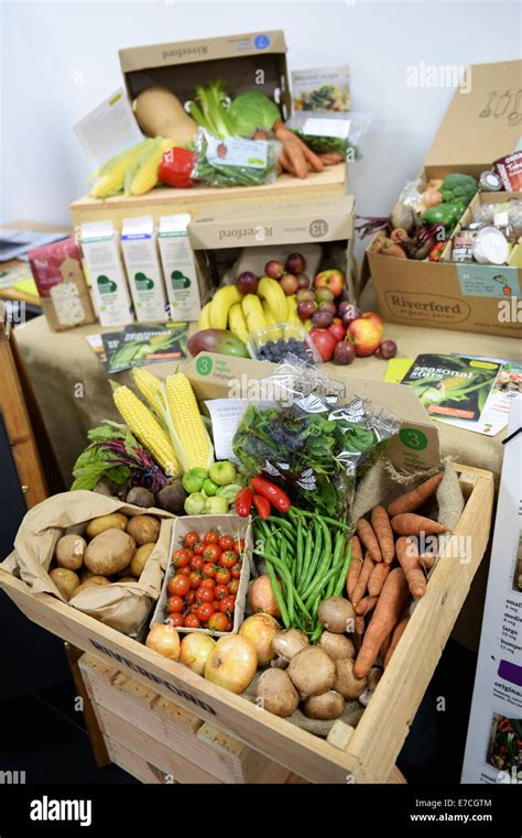 Fresh Fruit And Veg On Display From Riverford Organic Box Scheme Stock