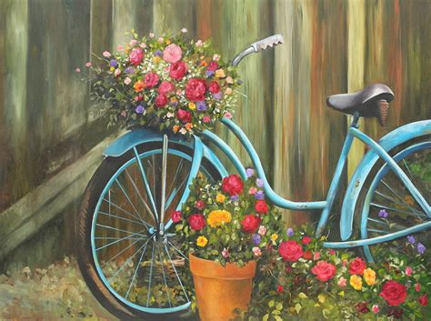 Vintage Bicycle Garden Painting By Joyce Lapp