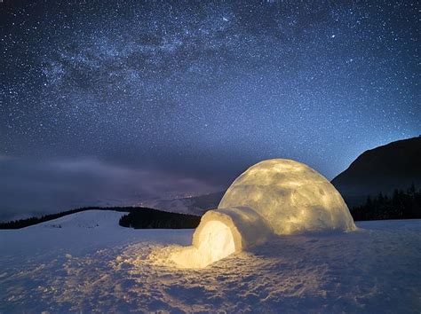Night Landscape With A Snow Igloo By Kotenko Oleksandr Night