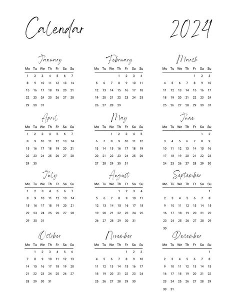 Black And White Minimalist 2024 Calendar Templates By Canva Artofit