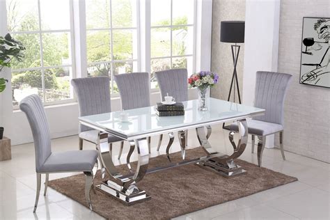 Each piece is made of solid and engineered wood. GA Romano White Dining Table & 4 6 8 Grey Chairs