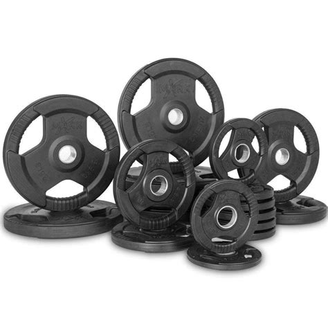 Xmark Premium Quality Rubber Coated Tri Grip Olympic Plate Weights