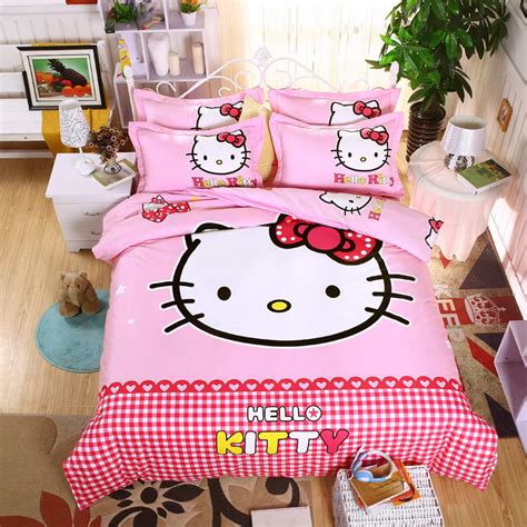 4pcs hello kitty bedding set queen/king/full size striped quilt cover set with red pattern. Our hot sale bedding set,Hello Kitty bed set, comfortable ...