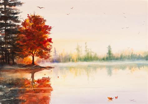 Early Autumn Reflections Watercolor Painting Painting By Michelle