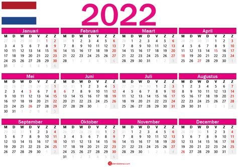 Kalender 2022 Nederland Met Weeknummers