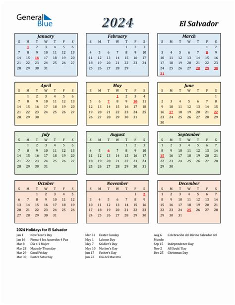 2024 El Salvador Calendar With Holidays