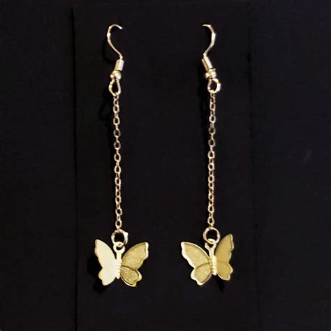 Gold Butterfly Chain Drop Earrings Depop Ear Earrings Cute