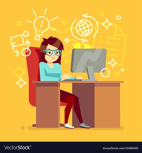 Creative Girl Work At Home Office With Computer Vector Image