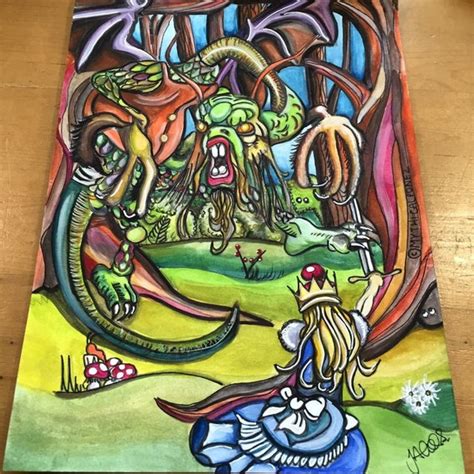 Alice Vs Jabberwocky A4 Watercolour Painting Wonderland
