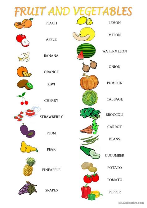 Fruit And Vegetables Activities Pict English Esl Worksheets Pdf And Doc