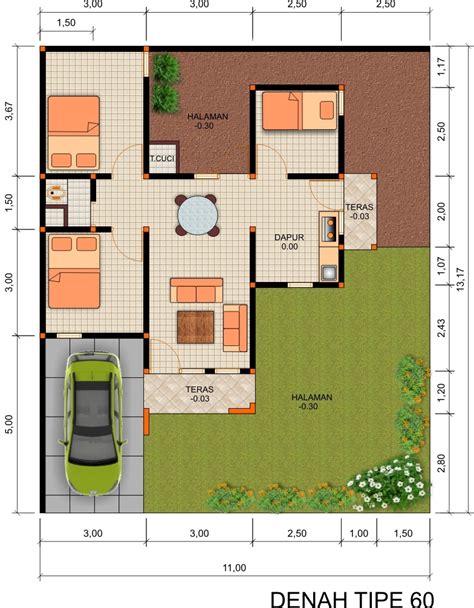 Kali ini akan berbagi desain rumah untuk renovasi atau membangun rumah di perumahan kpr type 21 yang posisi rumah di tengah lahan mulai ukuran 6 x 10 meter ( 60 m2), 6 x 12 m (72 m2), dan 6 x 15 m (90. denah rumah type 60 hook | .:: inforumahjogja