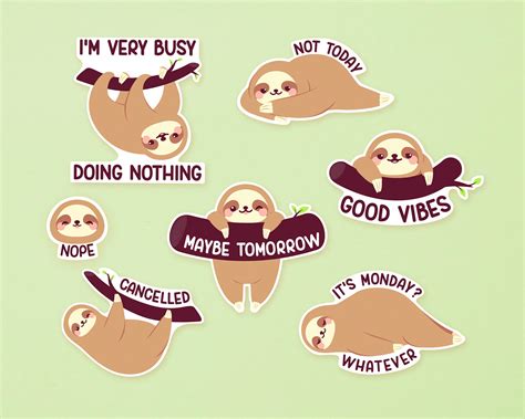 Sloth Stickers Cute Sloth Sticker Set Sticker Pack Cute Etsy