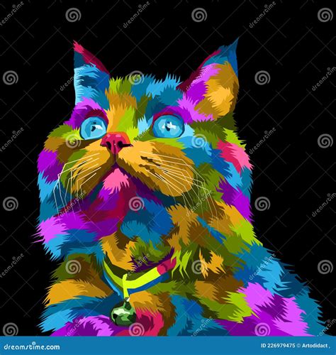 Colorful Cat Pop Art Portrait Isolated Premium Vector Stock Vector